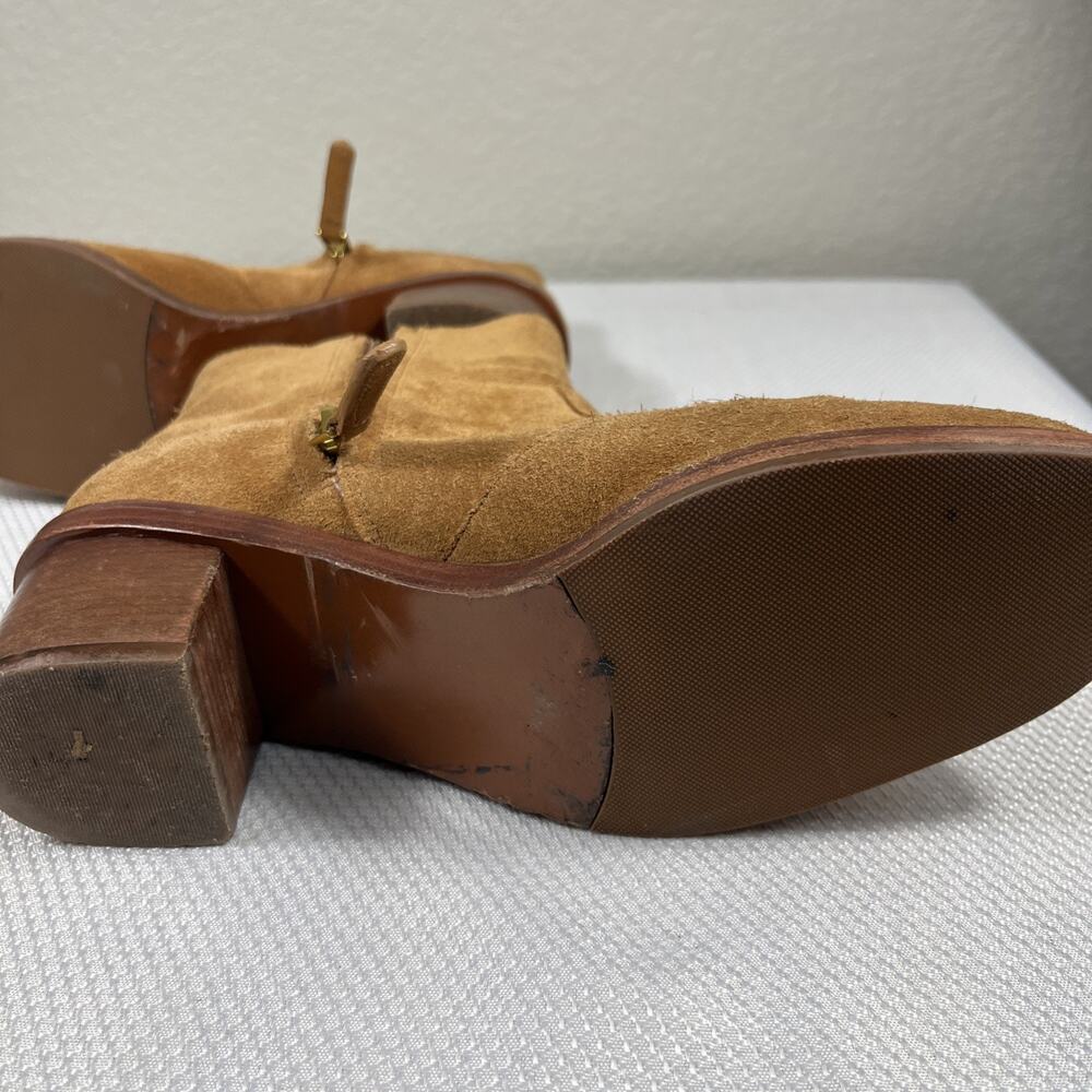 Tory Burch Marsden Bootie Tan Suede Size 7M With Gold Logo On Both - Picture 10 of 11